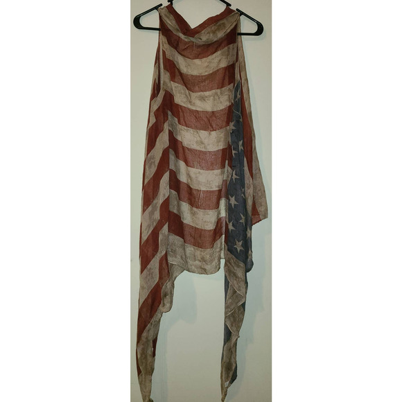 American Flag Print Cardigan One size Sleeveless Open Front (AI) - Picture 5 of 5